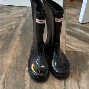 Hunter Kids Black Glitter Rain Boots
